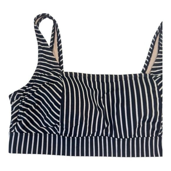 Kona Sol Women 20W  Scoop Neck Swim Bikini Top Black White Stripe Light Padded - Picture 10 of 12